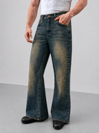 Blue Washed Burn Bootcut Jeans