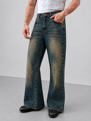 Blue Washed Burn Bootcut Jeans
