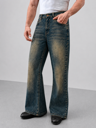 Blue Washed Burn Bootcut Jeans