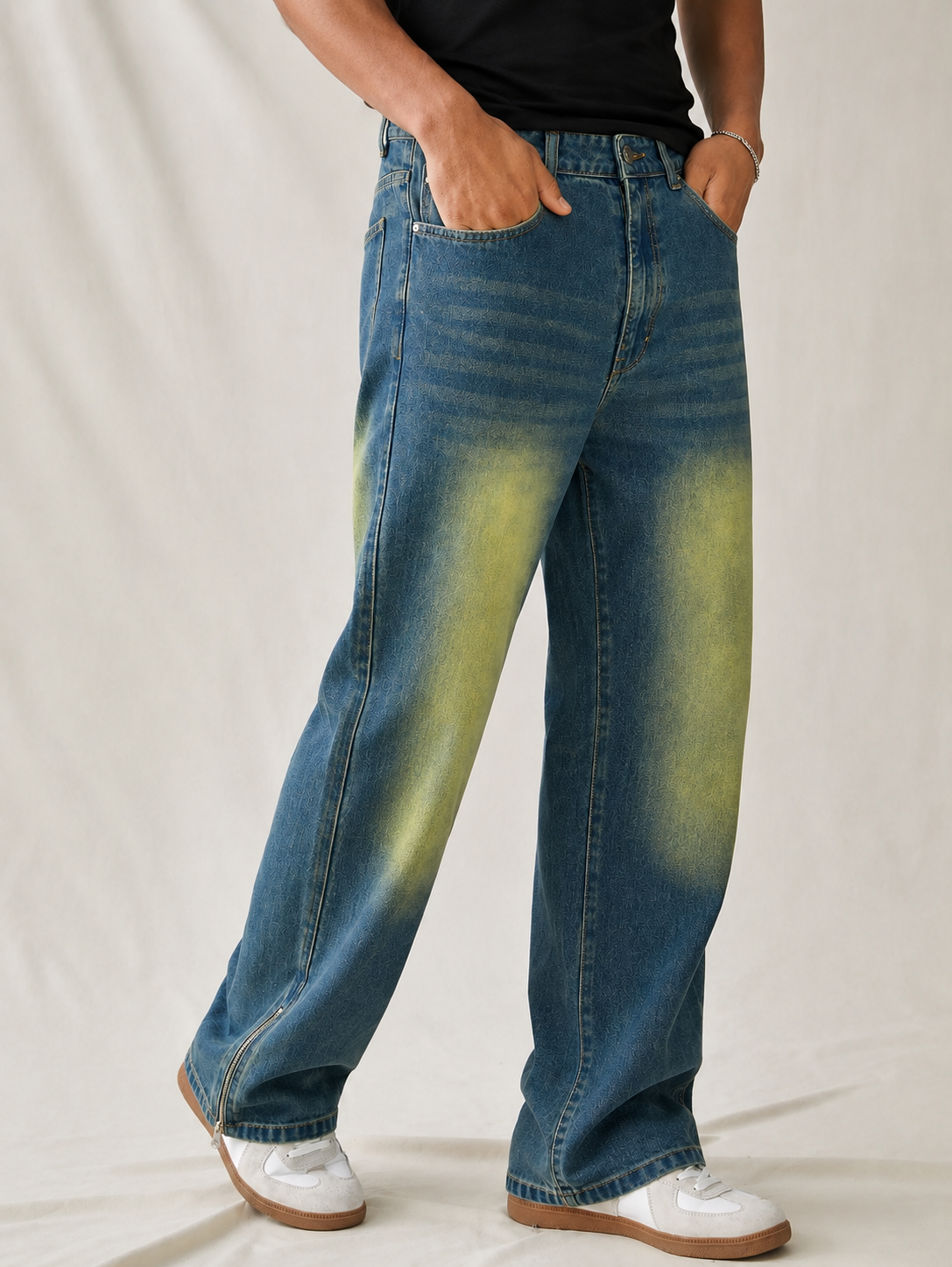 Vintage Yellowish Blue Loose Straight Fit Denim