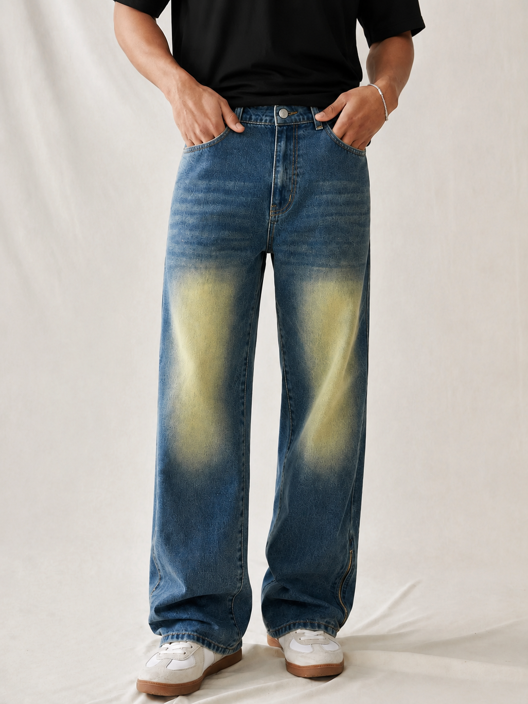 Vintage Yellowish Blue Loose Straight Fit Denim