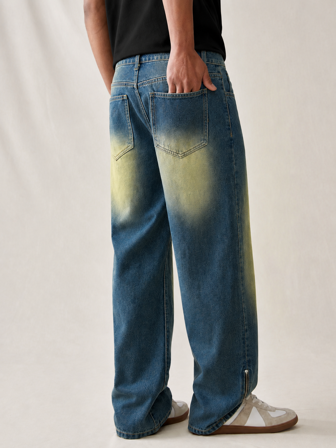 Vintage Yellowish Blue Loose Straight Fit Denim