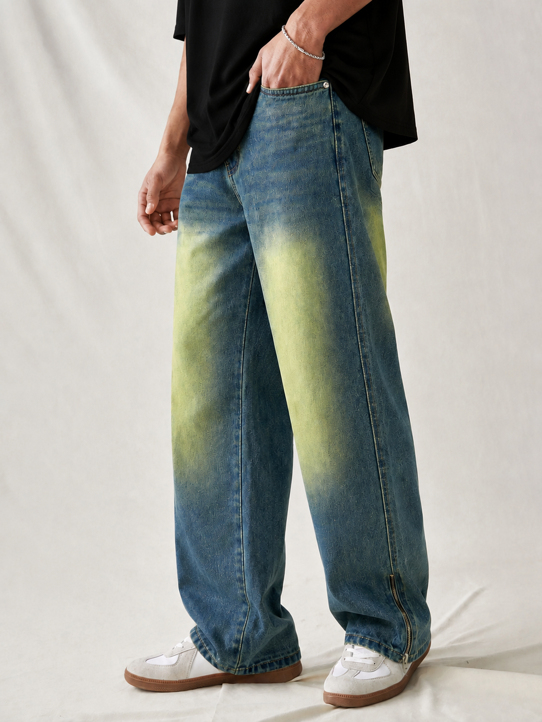 Vintage Yellowish Blue Loose Straight Fit Denim