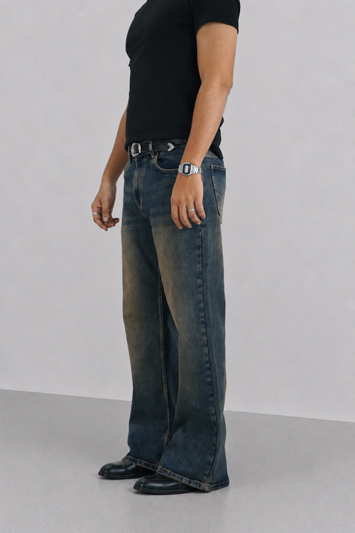 Blue Deep Heat Fade Flare Bootcut Jeans