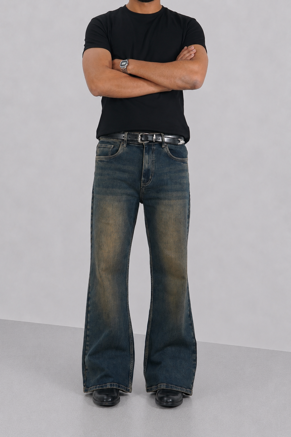 Blue Deep Heat Fade Flare Bootcut Jeans