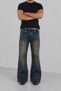 Blue Deep Heat Fade Flare Bootcut Jeans