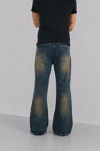 Blue Deep Heat Fade Flare Bootcut Jeans