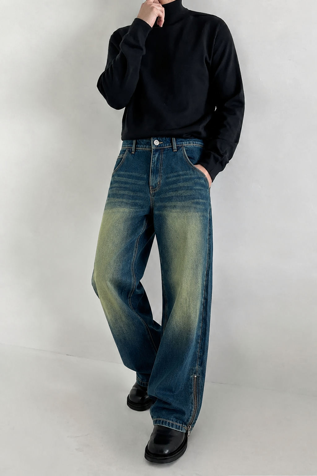 Vintage Yellowish Blue Loose Straight Fit Denim