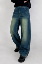 Vintage Yellowish Blue Loose Straight Fit Denim
