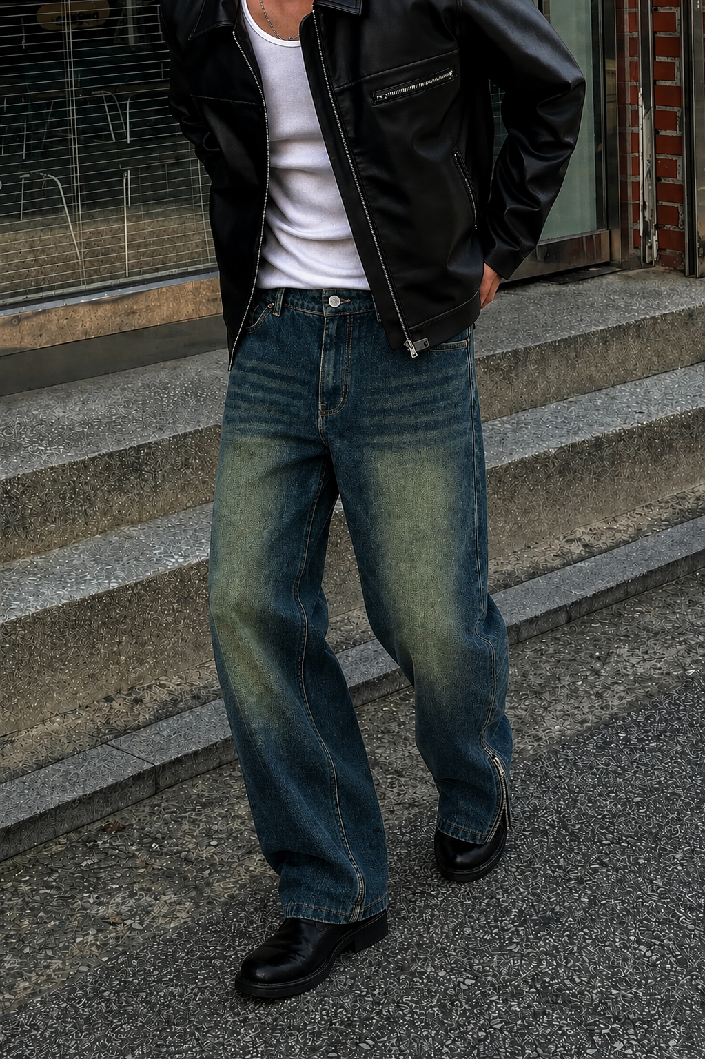 Vintage Yellowish Blue Loose Straight Fit Denim