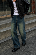 Vintage Yellowish Blue Loose Straight Fit Denim