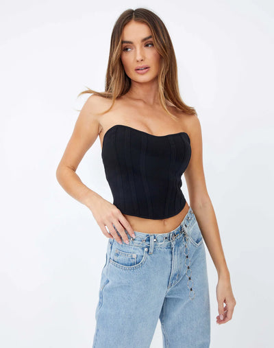 Jet Black Bustier Corset Knit Top