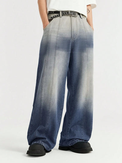 Ombre Blue Wash Baggy Wide Leg Jeans