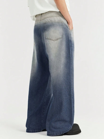 Ombre Blue Wash Baggy Wide Leg Jeans