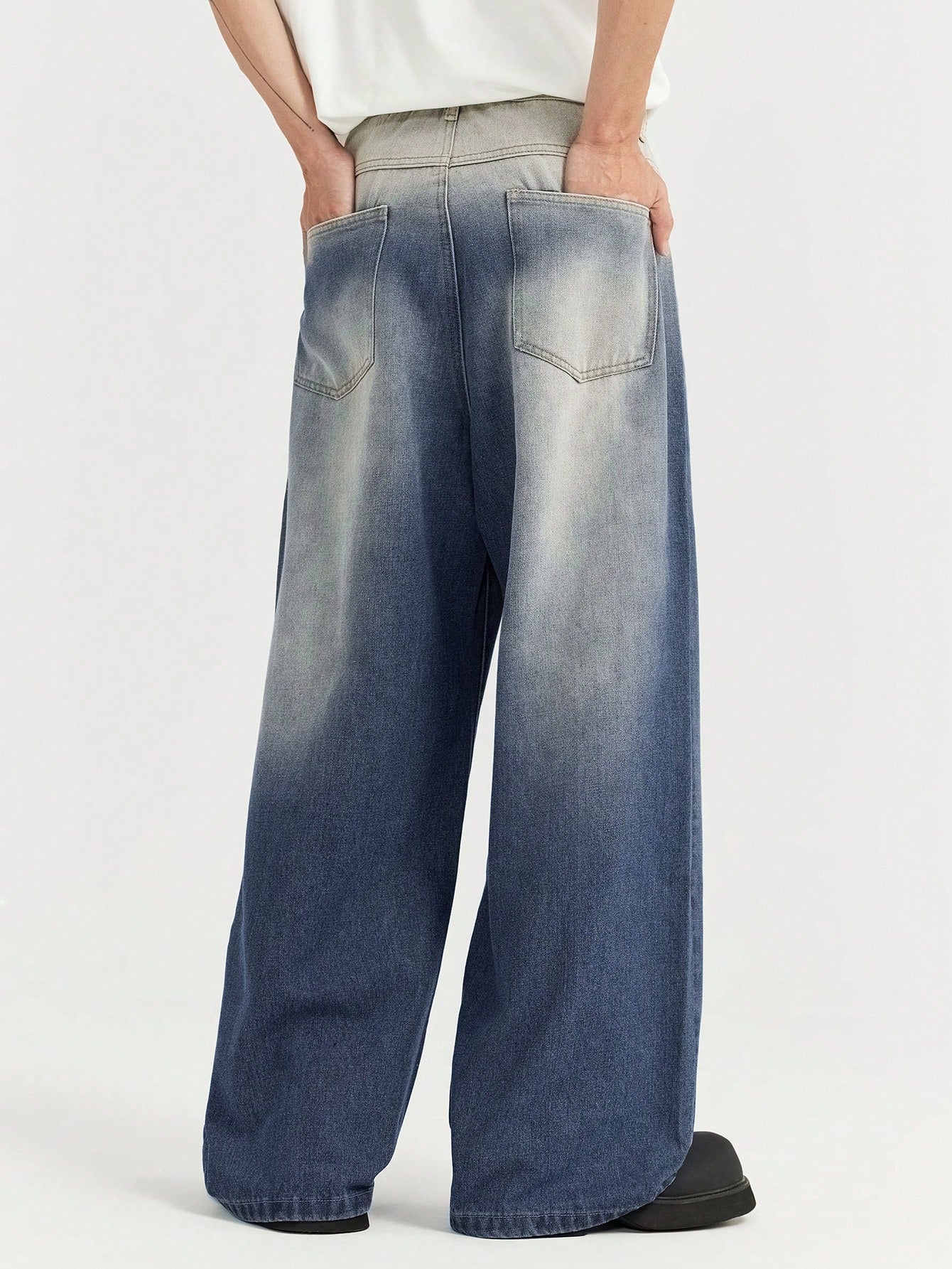 Ombre Blue Wash Baggy Wide Leg Jeans