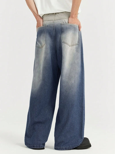 Ombre Blue Wash Baggy Wide Leg Jeans