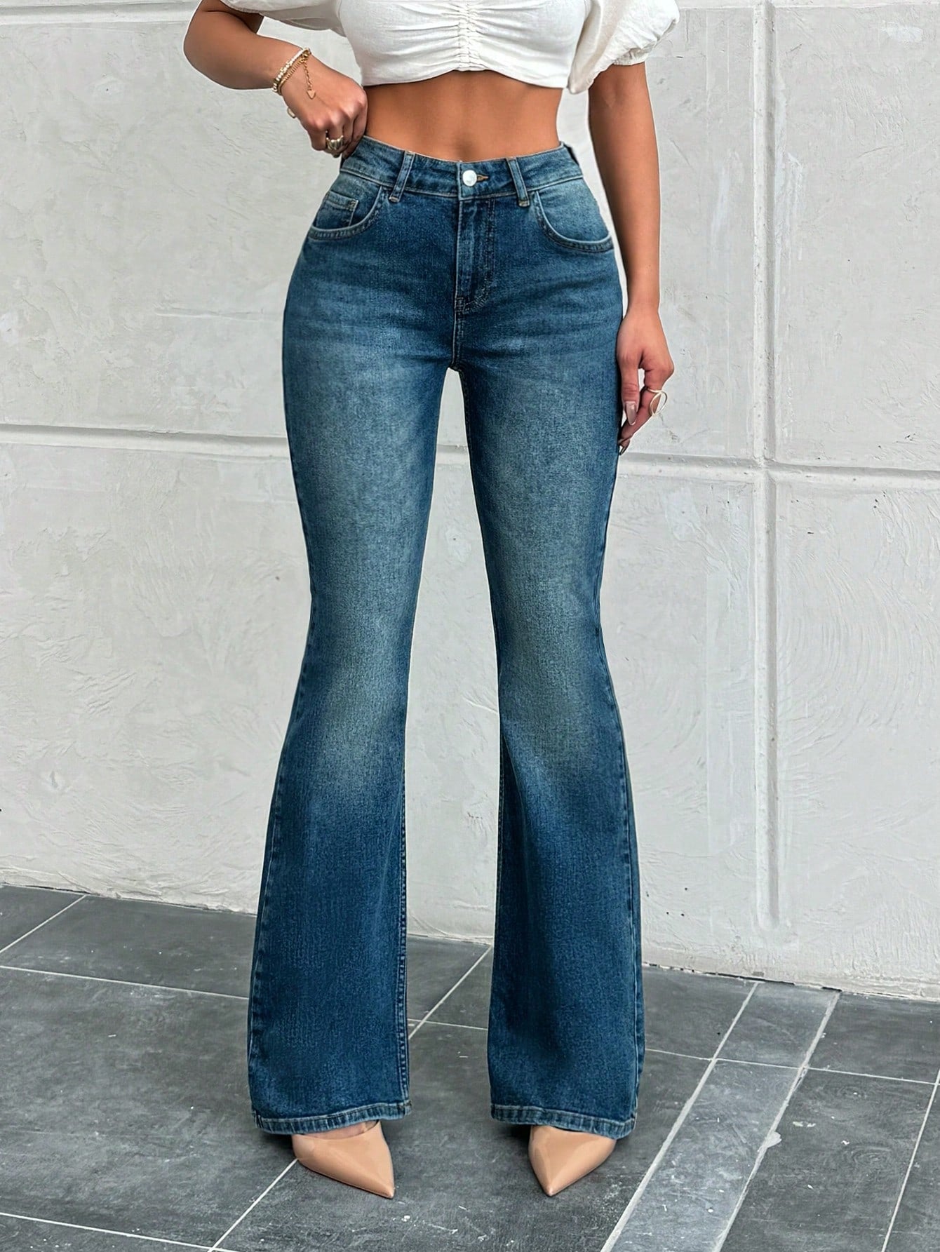 Women Blue Wash Denim Boot Cut Jeans