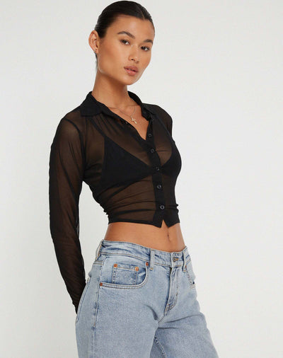 Sheer Mesh Black Shirt