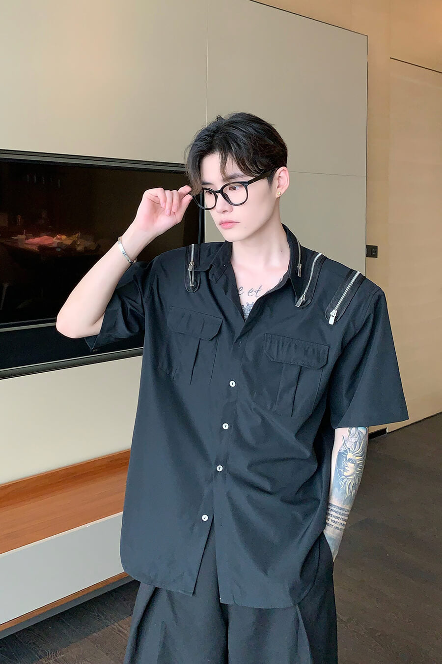 Oversized Shirt One Shoulder Baggy Tops SXV Basic Knit Place Name