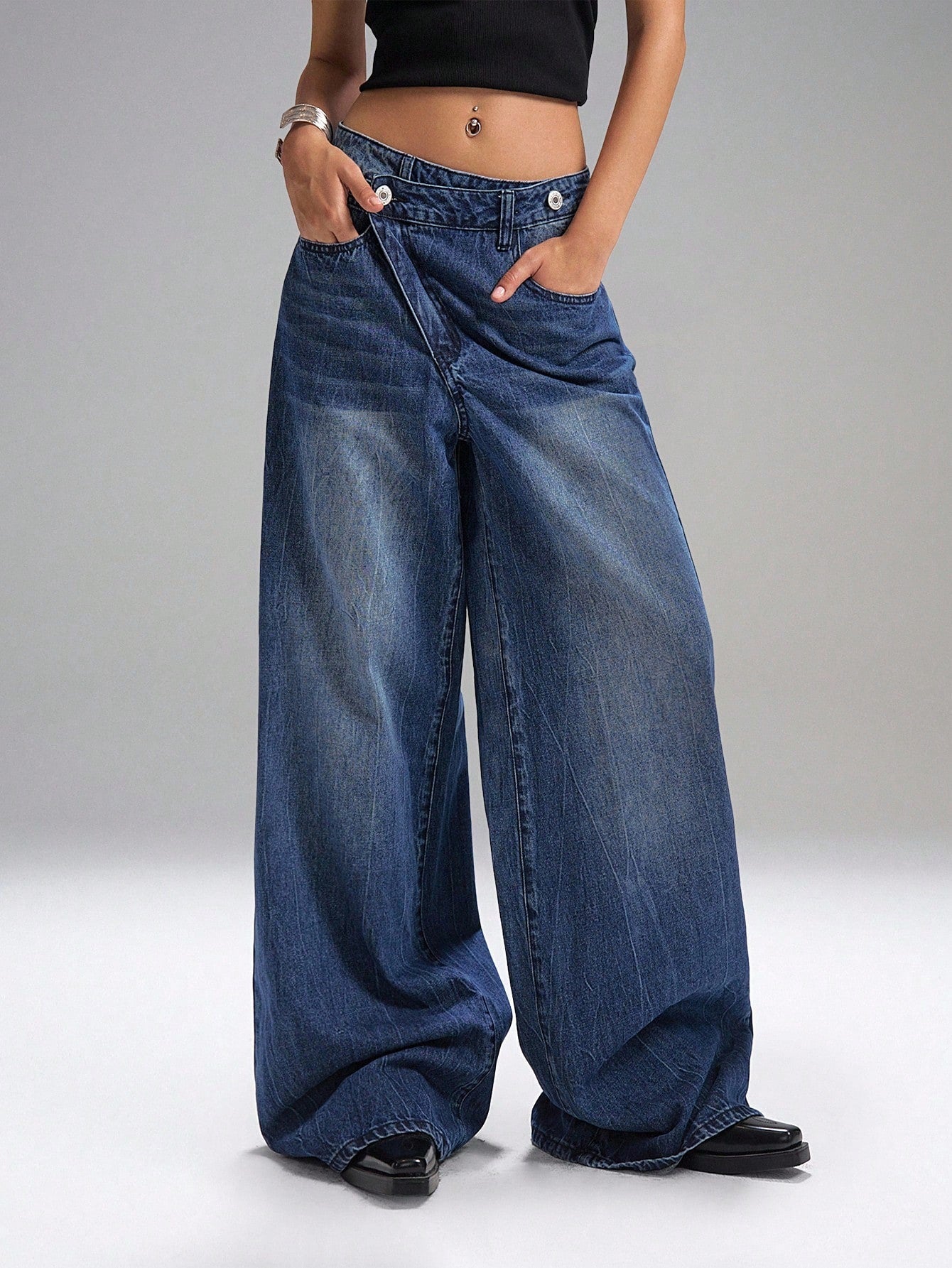 Deconstructed Fly Extra Wide Leg Jeans