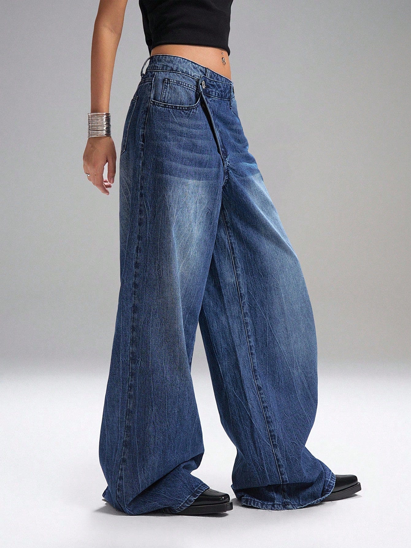 Deconstructed Fly Extra Wide Leg Jeans