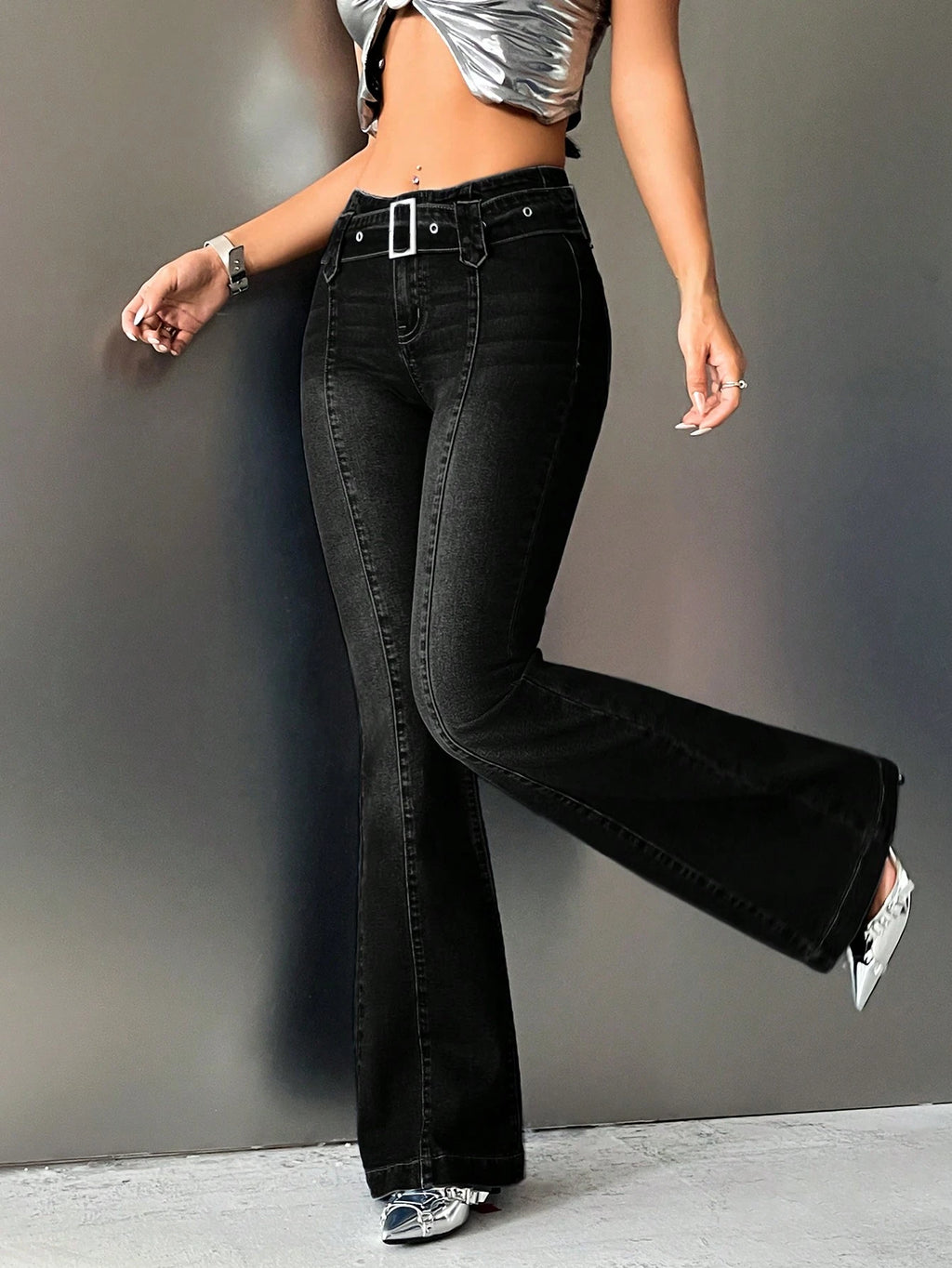 Midnight Matrix Belted Bootcut Jeans
