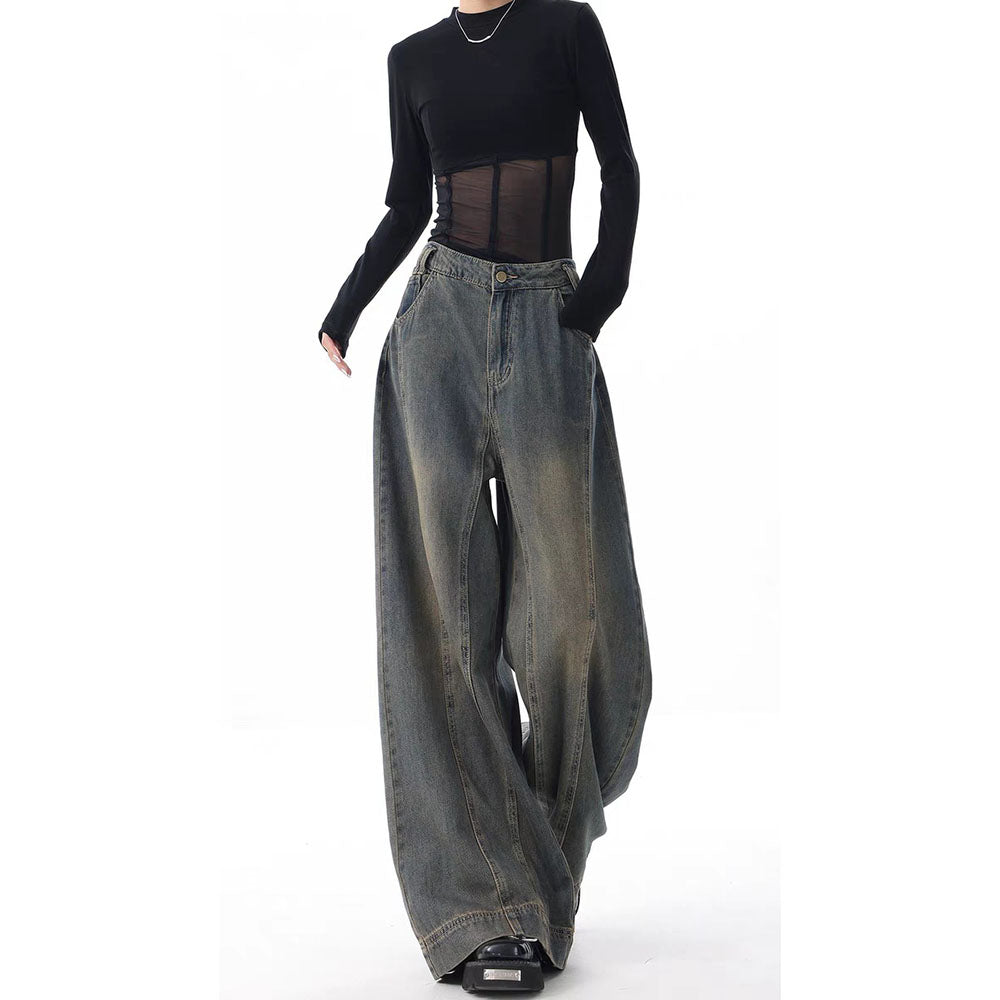 Tinted Vintage Washed Wide Leg Baggy Jeans