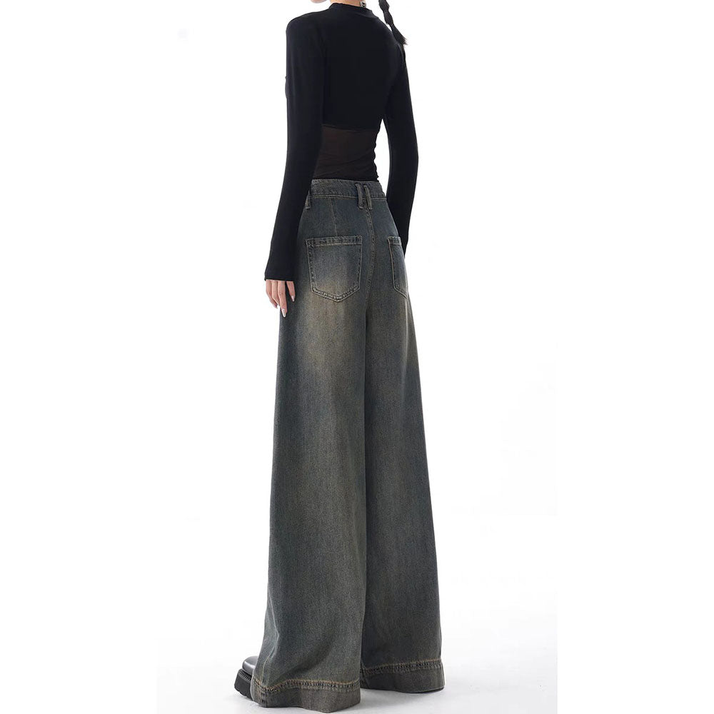 Tinted Vintage Washed Wide Leg Baggy Jeans