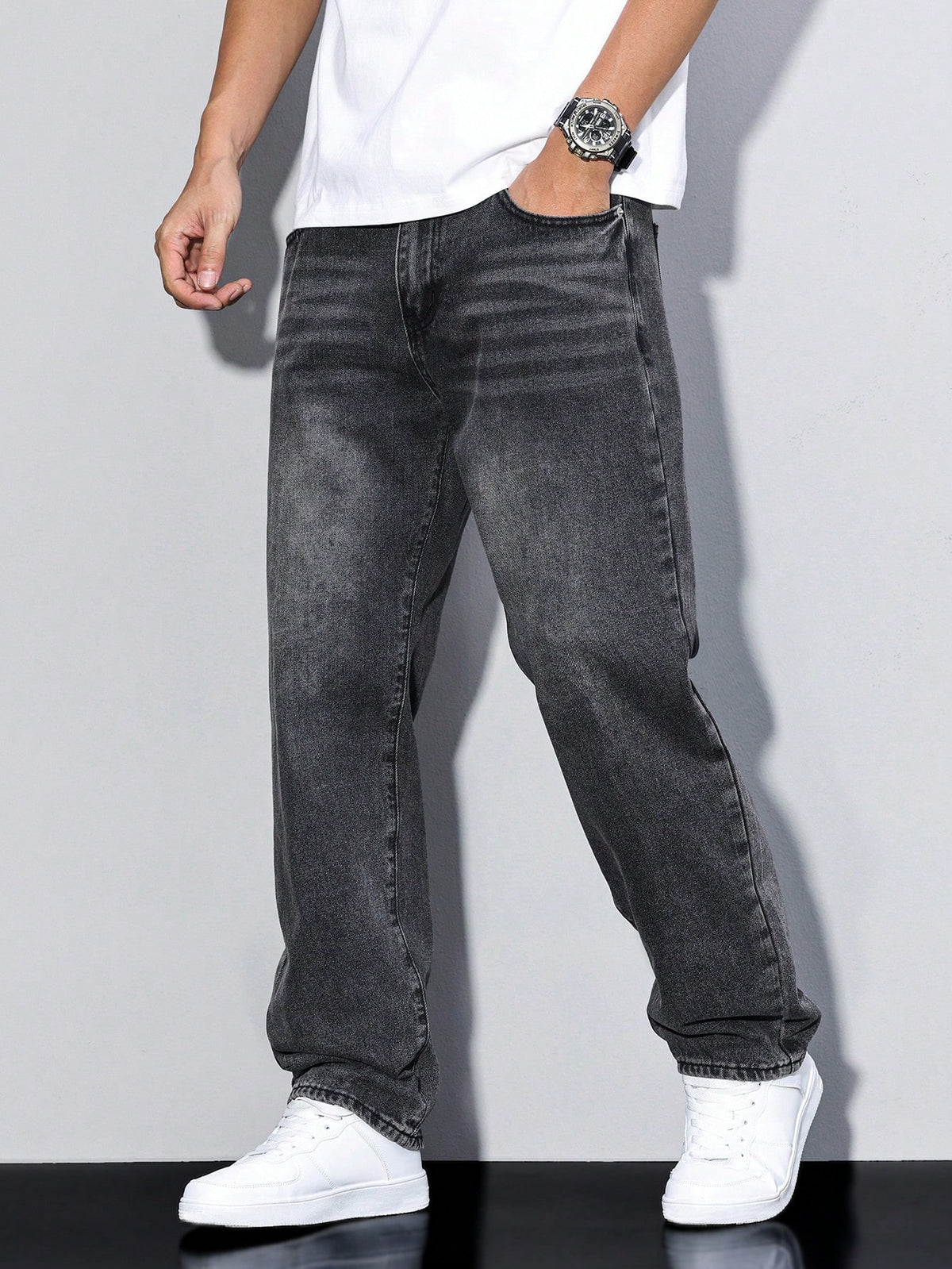 Shadow Crest Straight Fit Jeans - Faded Charcoal