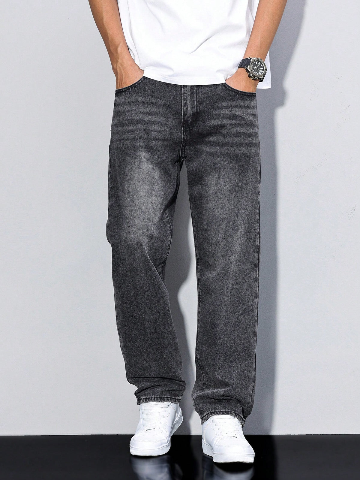 Shadow Crest Straight Fit Jeans - Faded Charcoal - Image 2