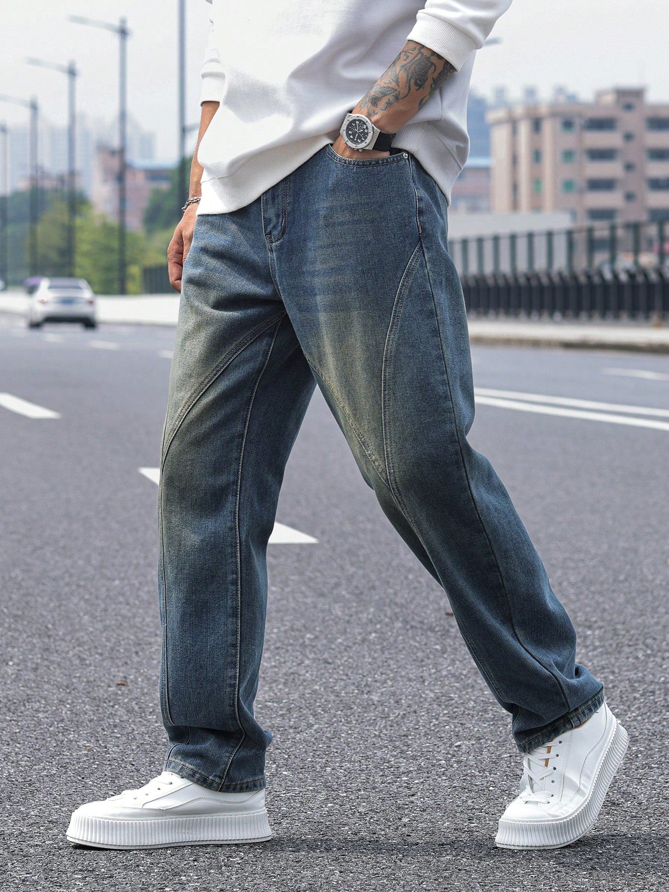 Subtle Fade Blue Straight Fit Jeans