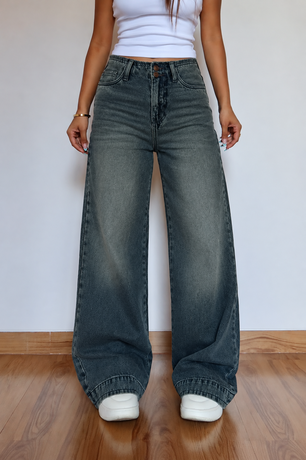 Grunge Edge Double Button High-Waisted Denim
