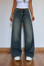 Grunge Edge Double Button High-Waisted Denim