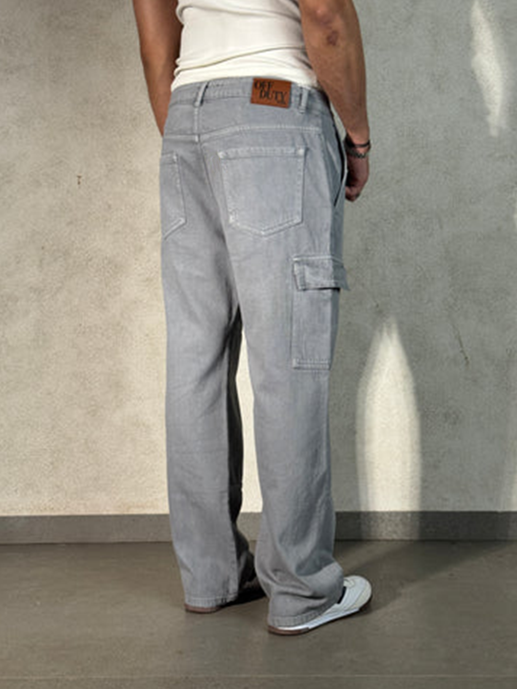 Moonstone Grey Flap Pocket Side Cargo Jeans