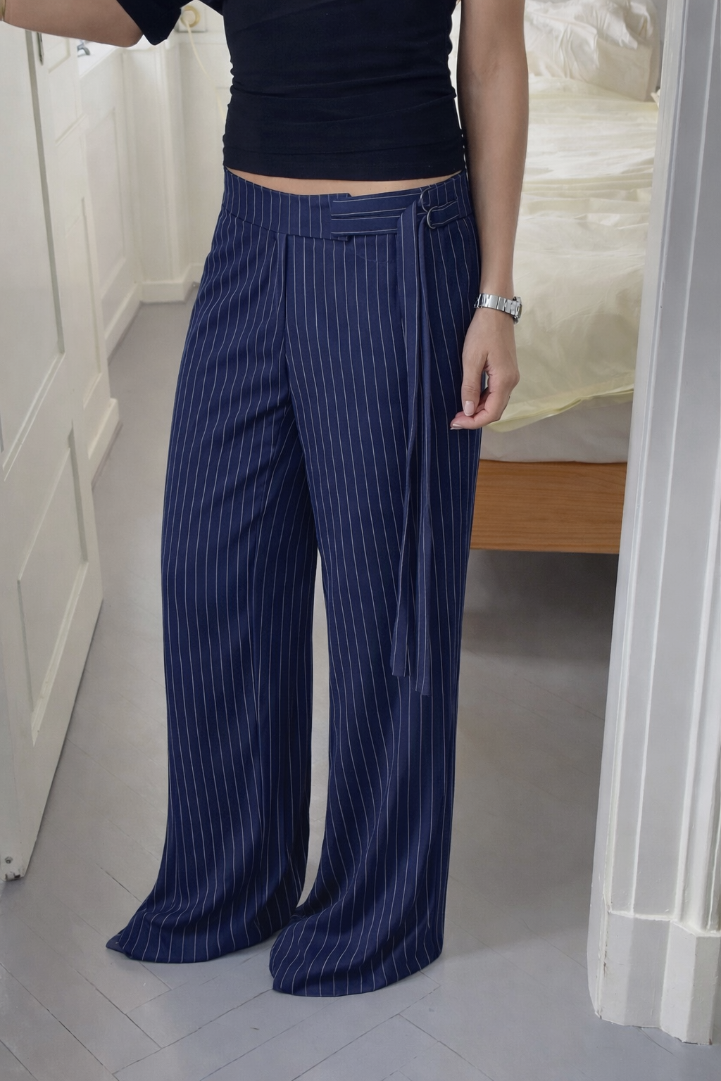 Striped Buckle Up Pants