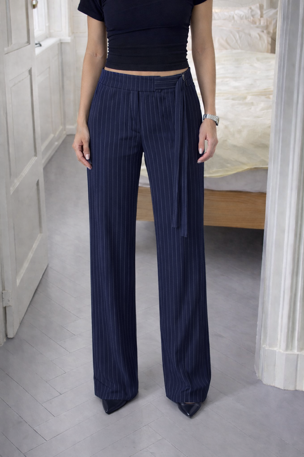 Striped Buckle Up Pants