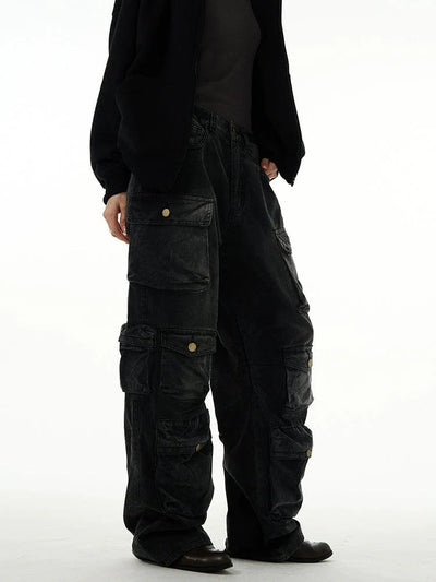 Faded Black Multi Purpose Pocket Baggy Cargo Jeans