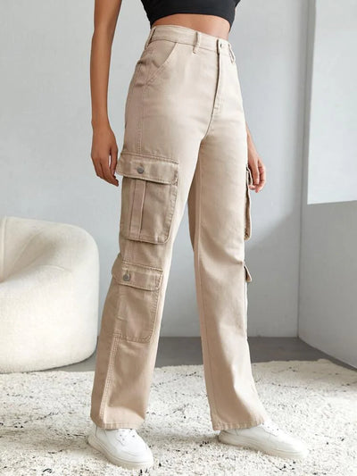 Oatmeal Street Style Cargo Baggy Fit Pants