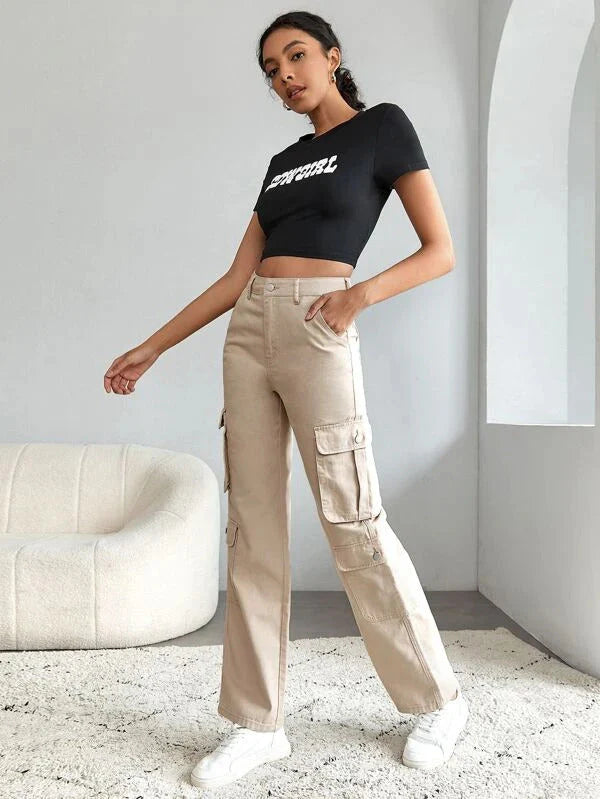 Oatmeal Street Style Cargo Baggy Fit Pants