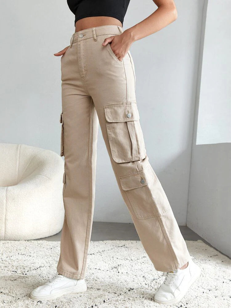 Oatmeal Street Style Cargo Baggy Fit Pants