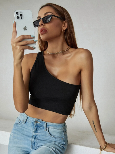 Basic One Shoulder Crop Top