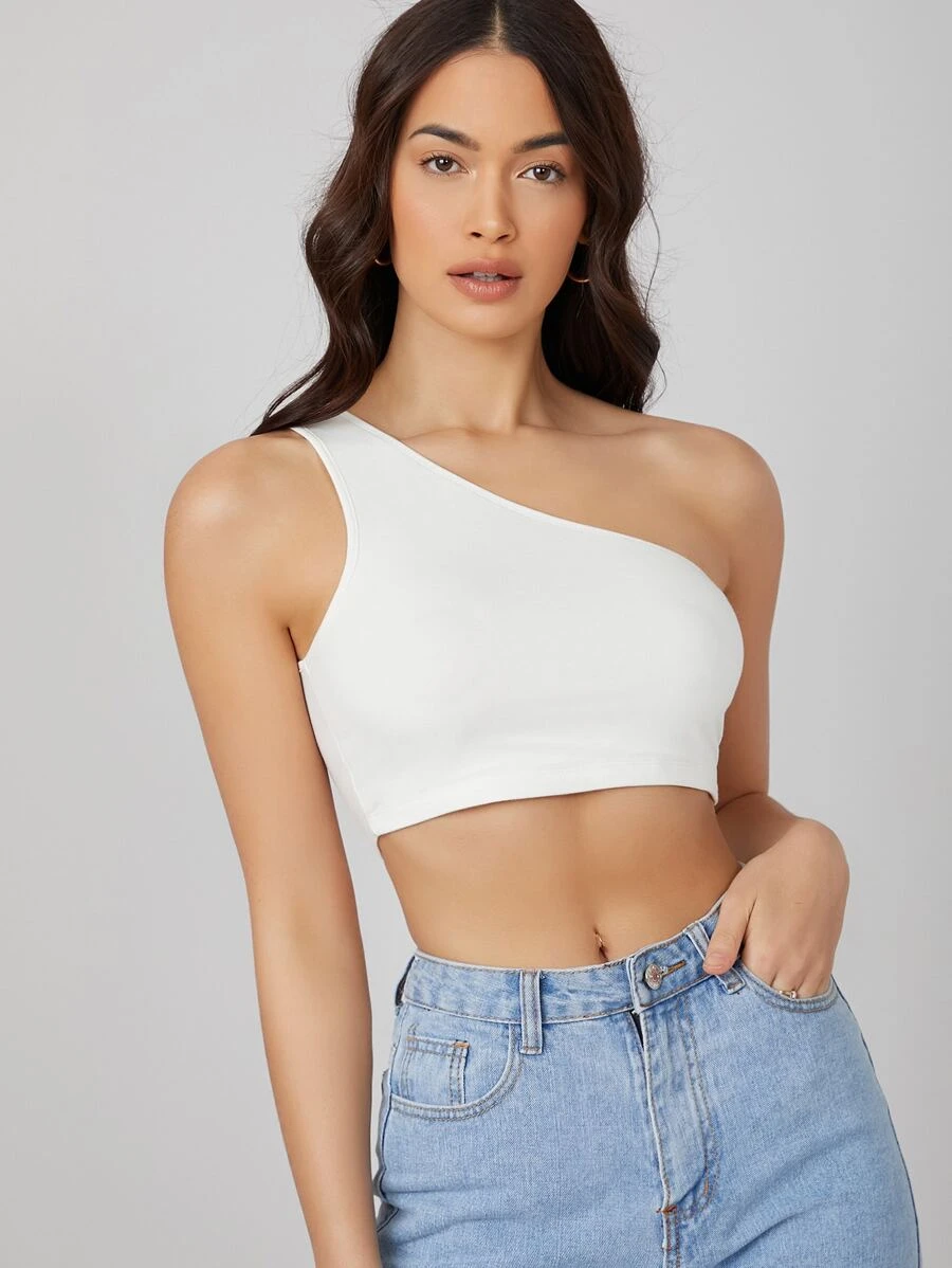 Basic One Shoulder Crop Top