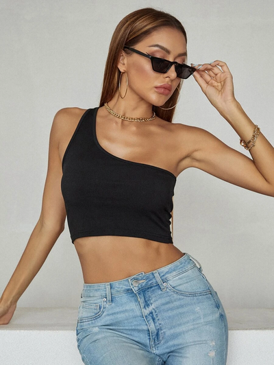 Basic One Shoulder Crop Top