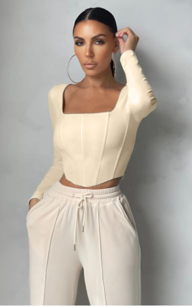 Ivory Long Sleeve Corset Top