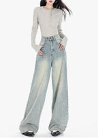 Blue Vintage Yellow Tinted Wide Leg Jeans