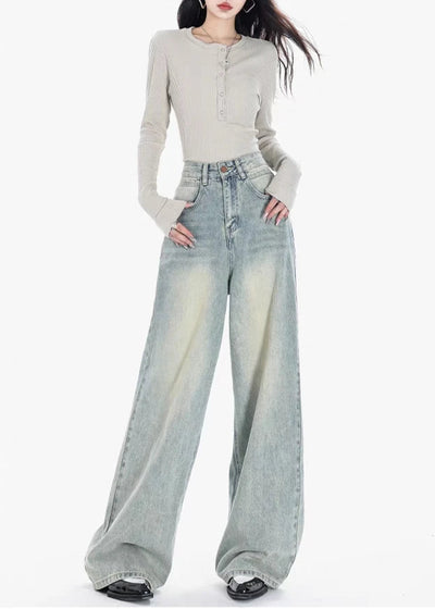 Blue Vintage Yellow Tinted Wide Leg Jeans