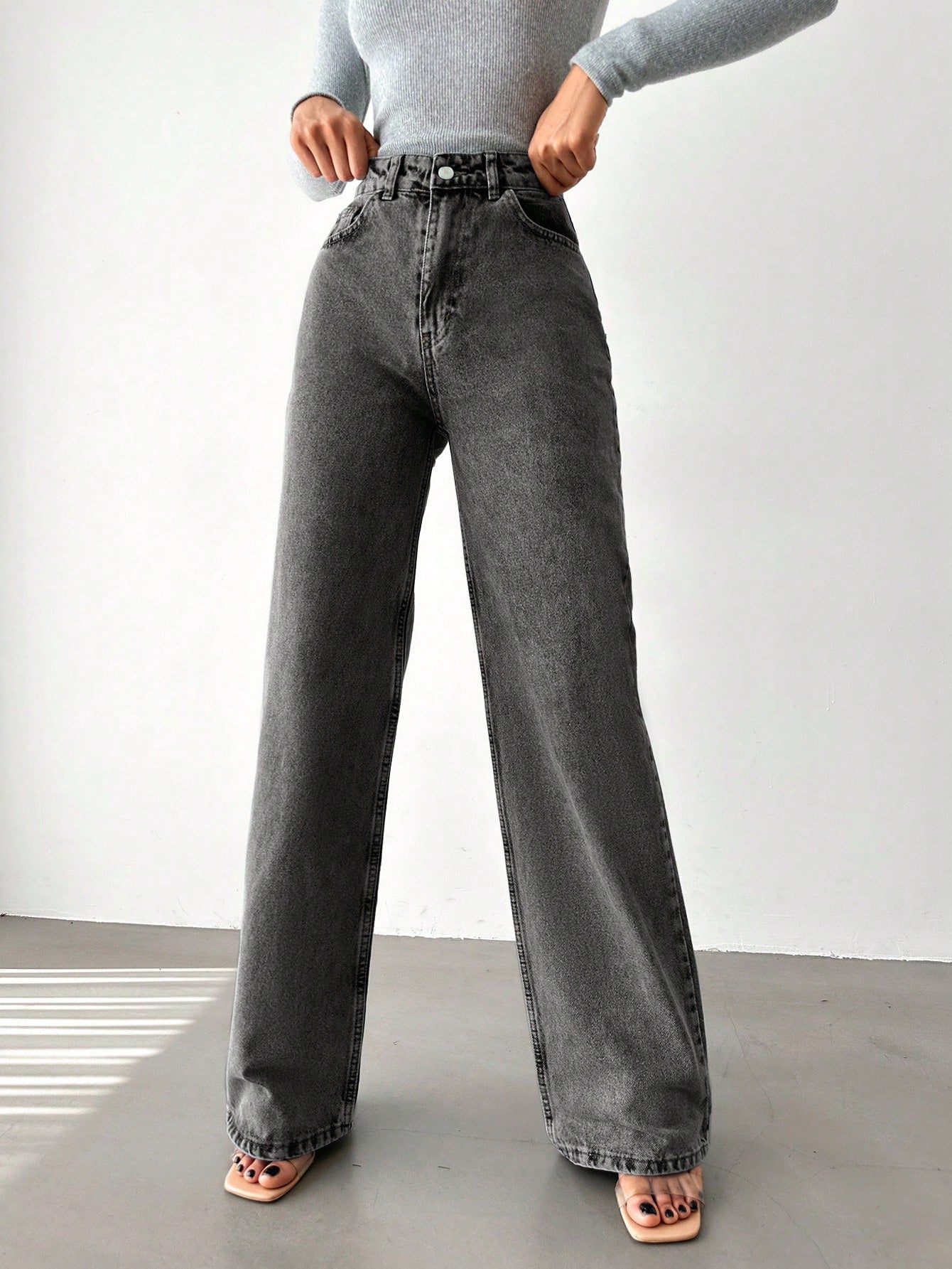 Charcoal Rise Jeans | Wide Leg High Rise Jeans | OFFDUTY INDIA