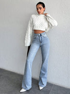 Crystal Blue Wash Tailored Flare Jeans