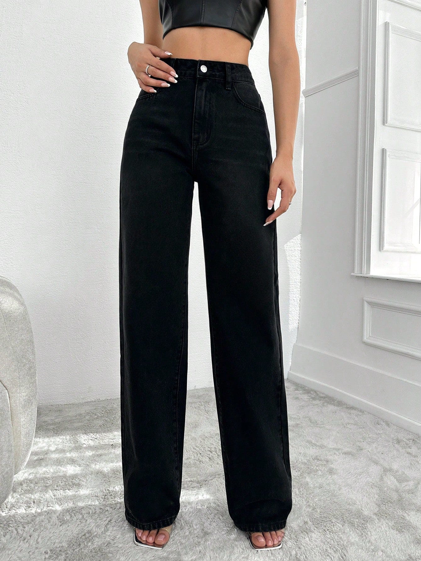 Blackish Super Rise Straight Leg Jeans