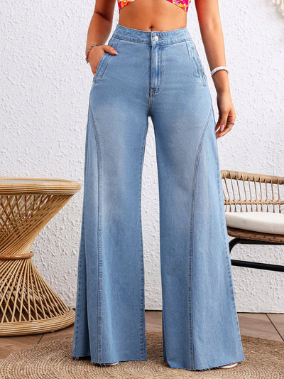 Detailed Stitch Super Wide Leg Jeans